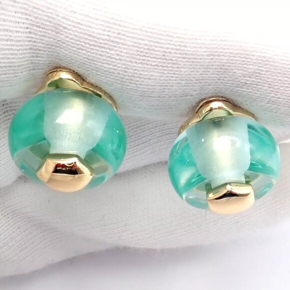 Authentic! Vintage Marina B 18k Yellow Gold Pneu Crystal Earrings - Picture 13 of 15